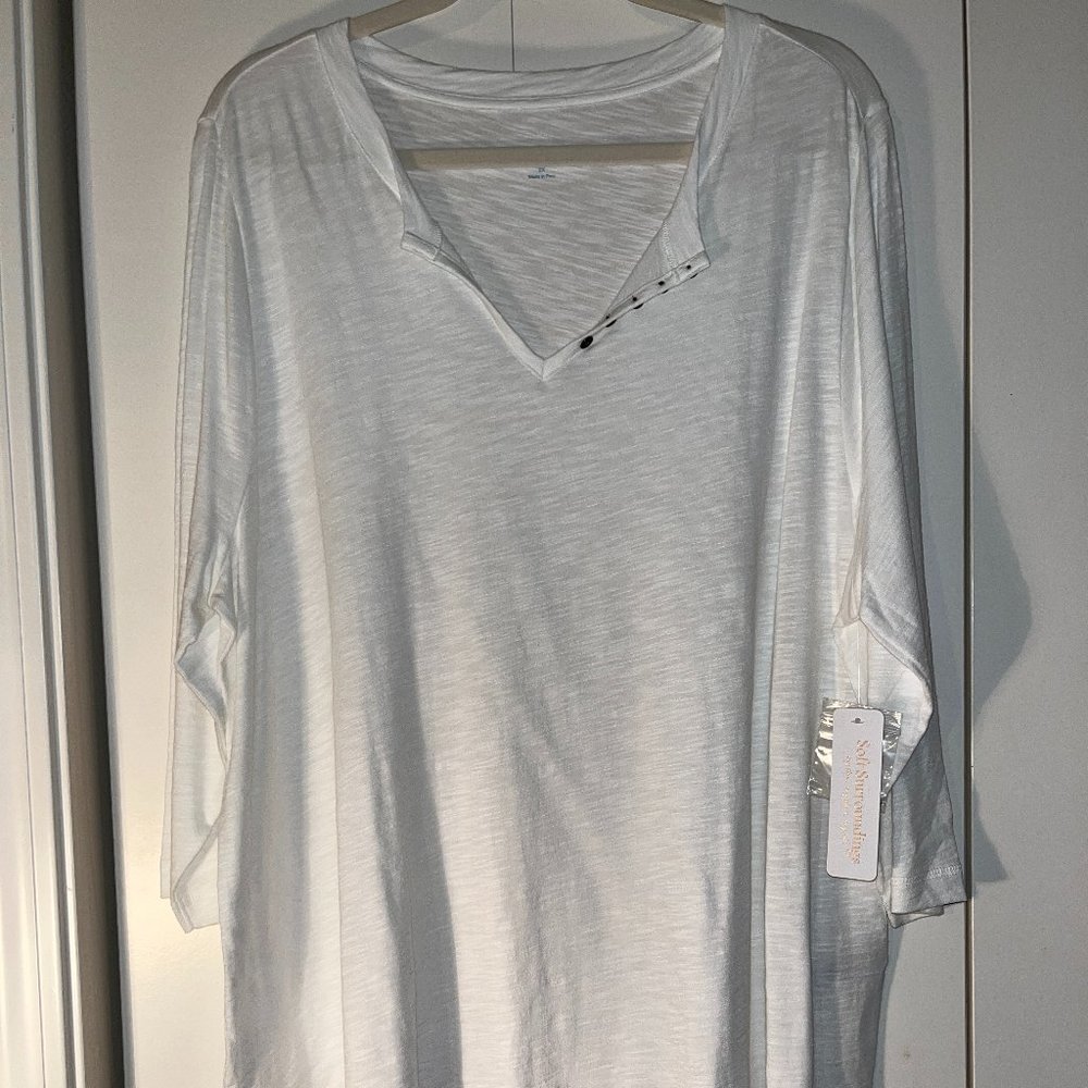 Soft Surroundings henley long sleeve white tee